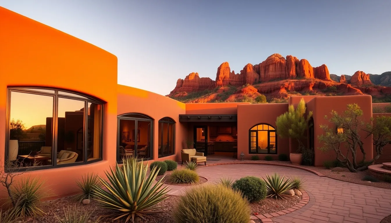 Southwest adobe luxury home with red rock views in Sedona